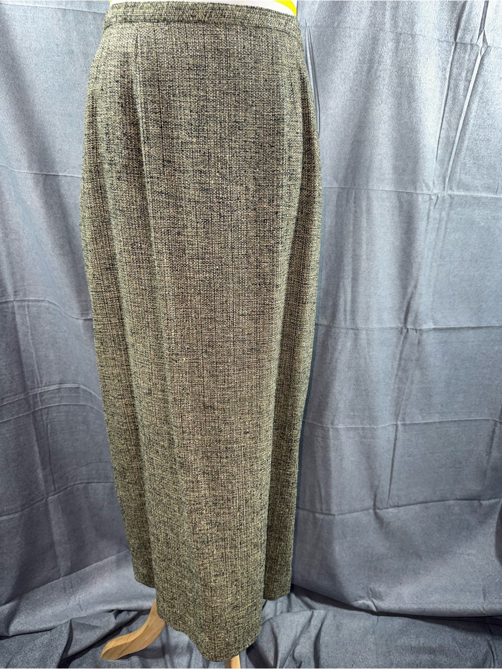 2448-Vintage Ann May Classic Brown Tweed Silk Maxi Skirt